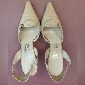 Salvatore Ferragamo Women's White Slingback Heels